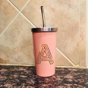 NWT Salmon-Colored Reusable Monogram Tumbler